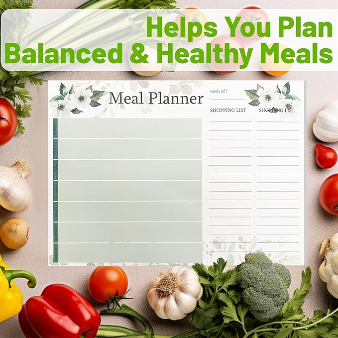 Meal Planner and Grocery List, For Weekly Meal Planner Grocery List, Magnet Pad for Fridge To Do List Notepad, 52 Undated Sheets Meal Planning Pad with 104 Tear Off Shopping List (flowers)