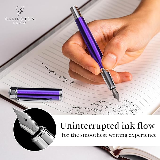 Luxury Fountain Pen Set- Fountain Pens for Writing - Smooth Extra Fine Nib - Includes Refillable Ink Converter, 3 Ink Cartridges [Black & Blue], Gift Box - Elegant Calligraphy