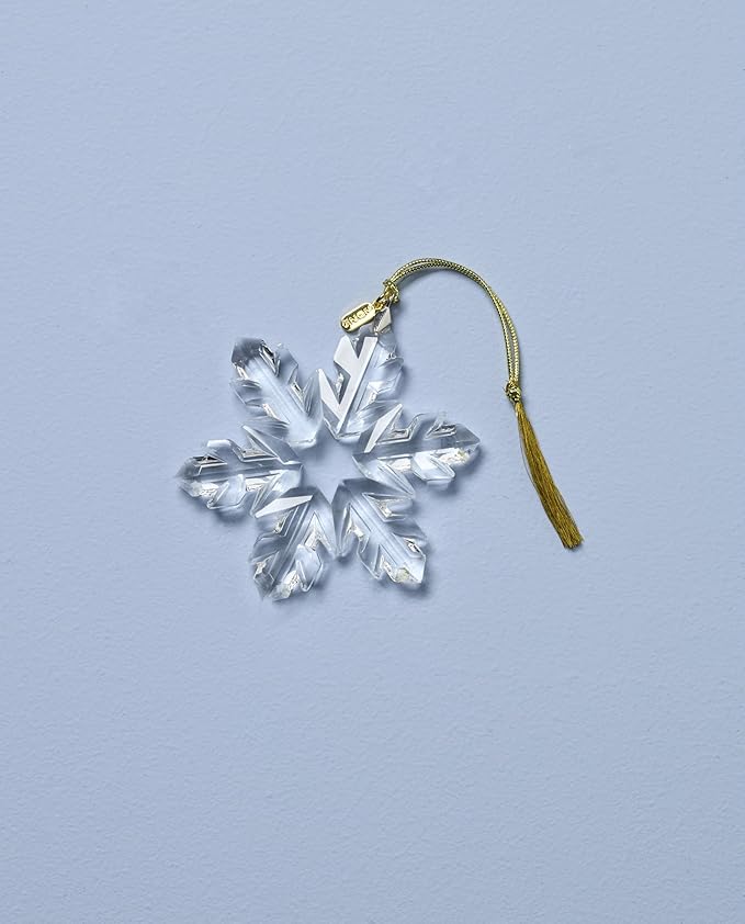 Lenox Ornament, Brightowns 2025 Optic Snowflake Ornament, Made of Glass, Gold Cord for Hanging, Snowflake Design for Christmas Tree Decorations, Winter Decoration, Christmas Decor (Silver, 1 Piece)