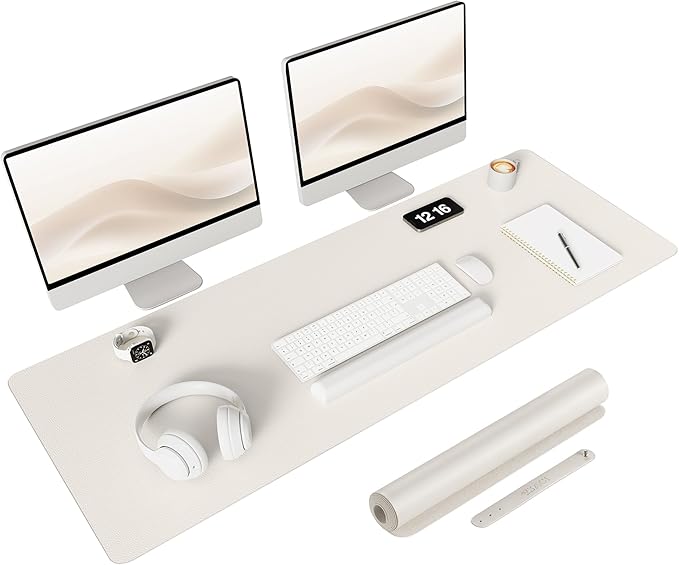 YSAGi Non-Slip Leather Desk Pad Long Size, Waterproof Laptop Computer Desk Keyboard Mat, Table Protector Blotter Mat, Large Mouse Pad for Office/Work/Home/Decor(Apricot Gray, 47" x 17")