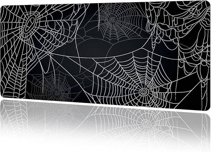 MAYCARI Halloween Cute Spider Webs Mouse Pad Kawaii Cartoon Funny Spirit Extended Desk Mat Non-Slip Rubber Baseb Large Black White Mousepad for Desk Gaming Laptop Desktop 31.5"X15.7"