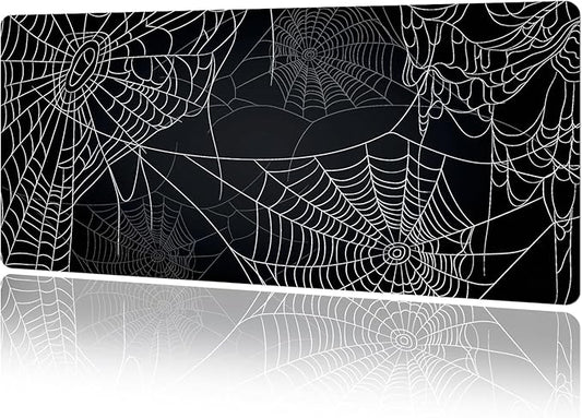 MAYCARI Halloween Cute Spider Webs Mouse Pad Kawaii Cartoon Funny Spirit Extended Desk Mat Non-Slip Rubber Baseb Large Black White Mousepad for Desk Gaming Laptop Desktop 31.5"X15.7"