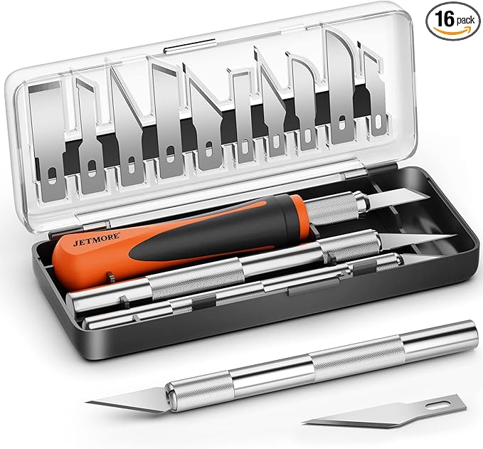 16 Pcs Exacto Knife Set, 3 Craft Knife and 13 SK5 Steel Blades, Precision Hobby Knife for Carving, Modeling, DIY, Scrapbooking, and Art Projects