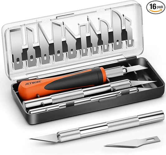 16 Pcs Exacto Knife Set, 3 Craft Knife and 13 SK5 Steel Blades, Precision Hobby Knife for Carving, Modeling, DIY, Scrapbooking, and Art Projects