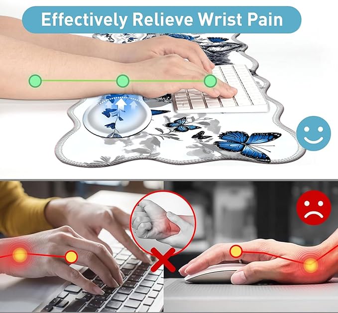 Large Mouse Pad and Keyboard Wrist Rest, Desk Pad for Keyboard and Mouse, 4-in-1 Large Gaming Mouse Pad with Wrist Support, Desk Mat for Home Office Study Game-Wolf Butterflies