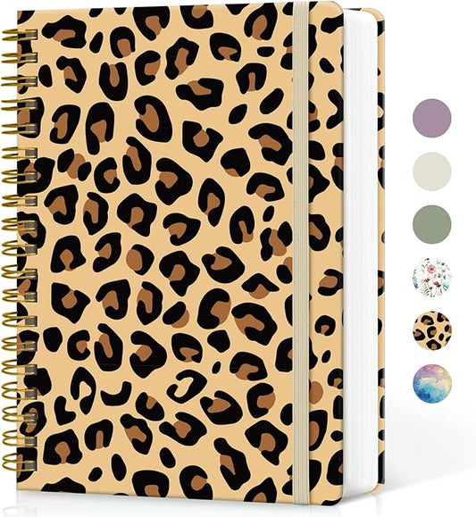 Lined Spiral Notebook Journal for Work, 300 Pages Thick B5 (7.1"x10") College Ruled Journal for Women & Writing, Hardcover Notebook for Note Taking, Perfect for Office Home School Supplies, Leopard