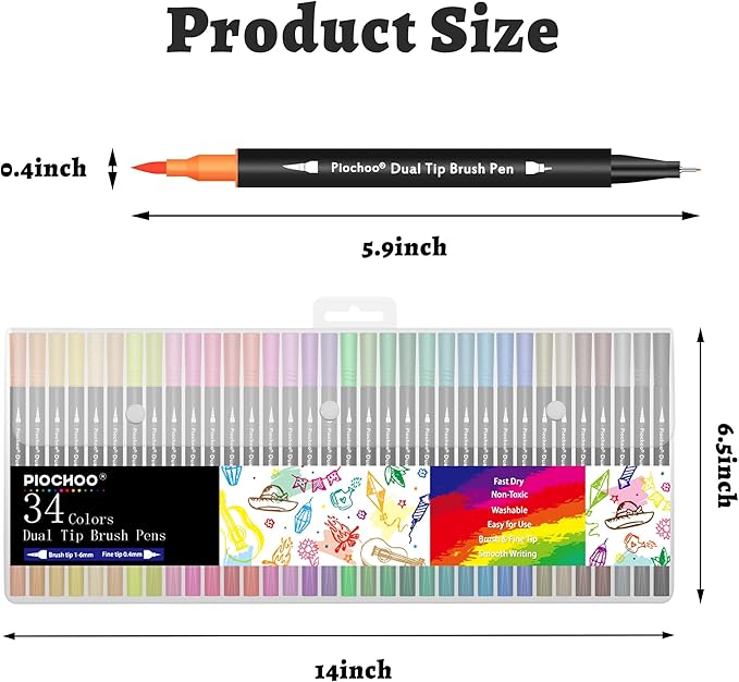 Coloring Markers Pens, 34 Dual Tip Brush Pens, Fine Point Marker set for Kids Adult Coloring Book, Bullet Journaling, Drawing