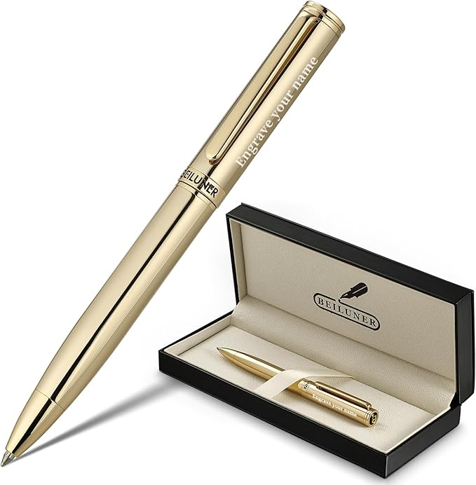 BEILUNER Personalized Gold Gel Pen, Stunning Luxury Pens with 24K Gold Finish, Black Ink Refill, Executive Gift Set for Family & Friends,Writing,Fancy,Office,Retractable, Graduation,Nice Designer Pens