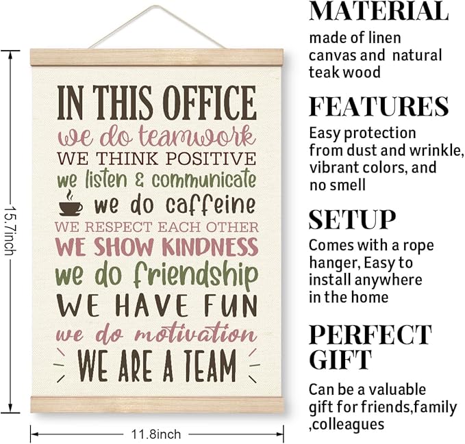 Office Quote Sayings Wooden Poster Hanger, We Are A Team Office Signs Decor, Human Resources Office Decor For Wall, Motivational Wall Hanging, In This Office Wall Decor, Gift For Boss, Office Rules