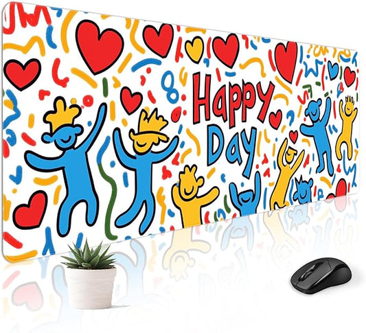 Mousepad Desk Mat Gaming Large Keyboard Cute Office Desktop Computer Laptop XXL Long Big Kawaii Aesthetic Girly Pretty Design Women Girl Gamer Oversized Wide 30x12'' Mousepad, Happy Day