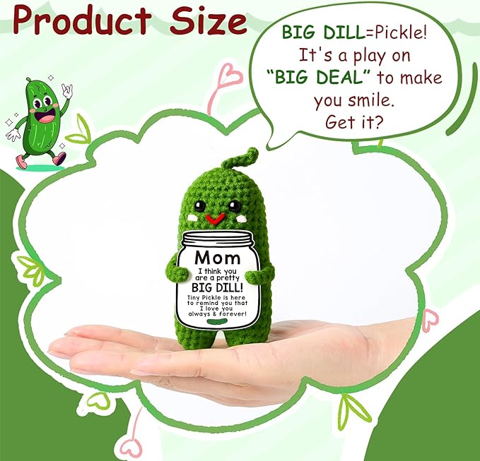 MAMAGIFTREE Birthday Gifts Christmas for Mom from Daughter or Son, I Love You Best Mom Ever Gift Funny Crochet Pickle Plush, Cute Handmade Mom Present, Unique Stocking Stuffer for Mama, Mother in Law