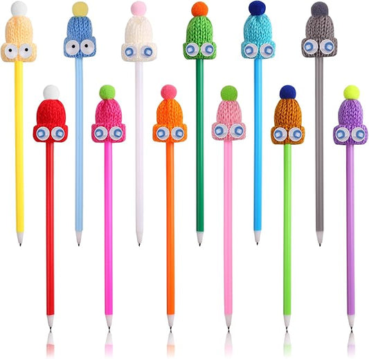 12 Pack Cute Doll Hat Pens, 12 Color Ballpoint Pens with Black Ink, Fun Cartoon Writing Pens for School Supplies, Party Favors, Christmas Gifts, Office & Stationery