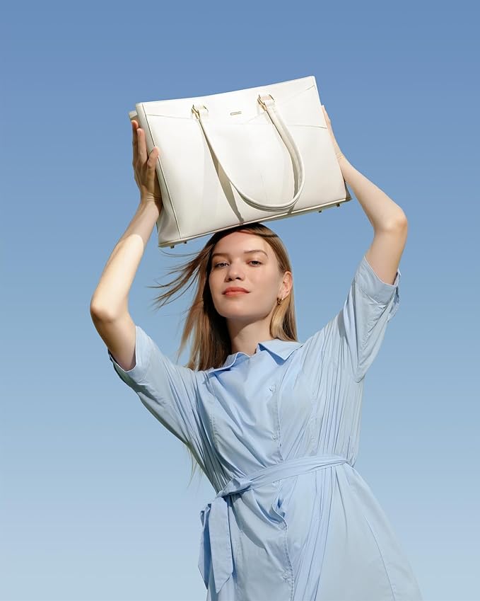 LOVEVOOK Laptop Bag for Women 15.6 Inch Tote Bags Waterproof Leather Briefcase Computer Women Business Office Work Bag,Beige