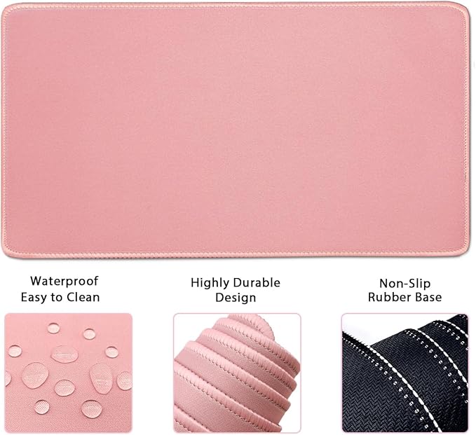 4-in-1 Large Gaming Mouse Pad, Keyboard Wrist Rest Pad & Wrist Support Mousepad Set, Extended Desk Pad Waterproof Desk Mat for Home Office Study Game-Pink