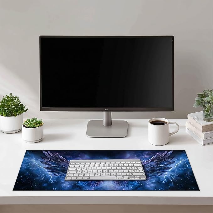 Mouse Pad Blue Wing Lightning XL Large Desk Mat 31.5 x 11.8 Inch Extended Gaming Mousepad Keyboard Mat Computer Desk Pad Waterproof Non Slip Office Mouse Pads for Desktop Accessories