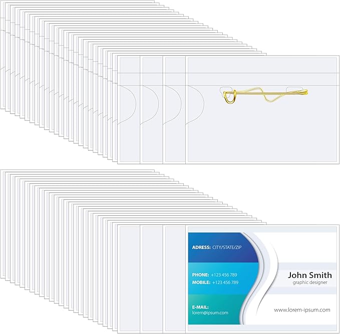 Eaasty 200 Pcs Name Tags with Pins ID Clear Plastic Badge Holder Pin Style Name Badge Holders with Inserts ID Card Plastic Badge Sleeve, 2.44 x 3.58 Inch(Gold Clip)