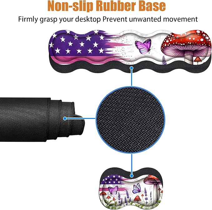4 in 1 Ergonomic Keyboard Wrist Rest & Mouse Pad Wrist Rest Set, Large XXL Gaming Desk Mat 31.5"x 11.8" with Non-Slip Base, Memory Foam for Home Office Study Gaming, American Flag Mushroom Butterfly