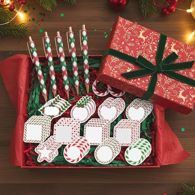 36 Sets Christmas Pen and Notepad Set, Includes 12 Metal Black Ink Pens and 24 Christmas Candy Sticky Notes 3x3 Inch, Perfect Holiday Gifts for Teachers, Students, Office, and Home