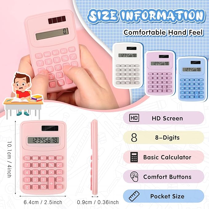 LEIFIDE 24 Pack Pocket Calculator Small Bulk Basic 4 Function Calculator 8 Digit Display Battery Powered for Desktop Home Office School Student Kids(Macaron Colors)