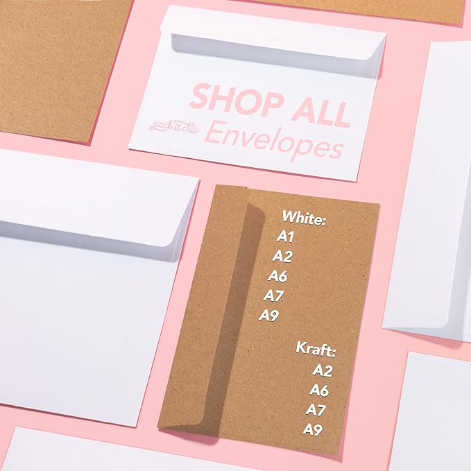 Pack It Chic - 4 3/8" X 5 3/4" A2 Envelopes White (250 Count) Self-Adhesive Envelopes for Invitations, Card Making, Photos, RSVP Cards, and Greeting Cards