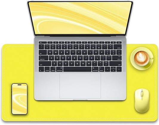Non-Slip Desk Pad, 24" x 14" Large Mouse Pad, PU Leather Desk Mat with Suede, Laptop Desk Pad, Waterproof Keyboard Pad, Desk Blotter for Office/Home/Decor (Lemon Yellow)