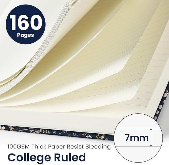 Lined Journal Notebook for Women & Men, Hardcover Leather Journal for writing, A5 College Ruled Notebook for Work & Note Taking, Perfect for Office School Home Supplies, 160 Pages, Patchwork Floral