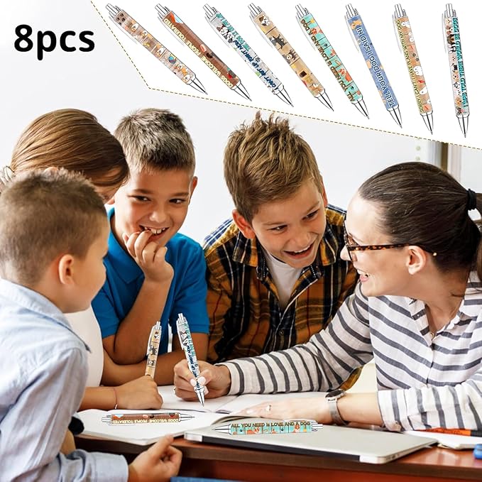 Idealmuzik Dog Pens for Dog Lovers – Cute Ballpoint Pen Set for Kids, Teens, and Adults – Fun Stationery Gift for Journaling, Writing, or School – Thanksgiving Christmas New Year Gifts, 8 Pack