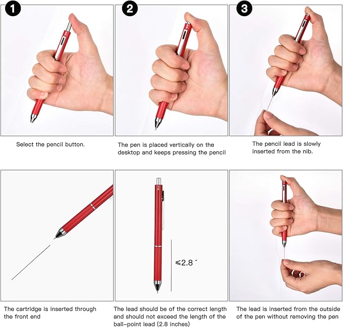 smttw 4 in1 Multi-Function Refillable & Retractable Ballpoint Pen + 0.5mm Mechanical Pencil, Fine Point, Red Metal Barrel, Black/Red/Blue Inks, Multicolor Pen With Metal Gift Box