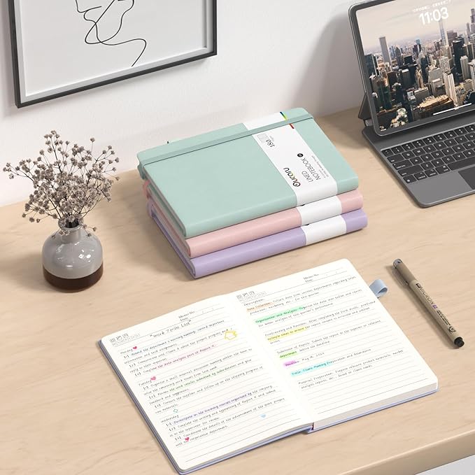 Oucaru Lined Journal Notebook, 2 Pack, 180 Pages, A5 Journals for Writing, 100 GSM Thick Paper, Small Notebooks Daily Journal for Women Men Work, Business, School, Travel Supplies