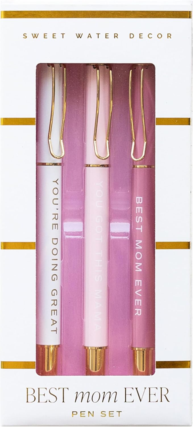 Sweet Water Decor Best Mom Ever Metal Pen Set - Refillable Weighted Pen Sets for Women, Cute Pen Sets for Women - Pink Office Accessories - Gifts for Mom, Mother's Day