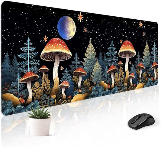 Mousepad Desk Mat Gaming Large Keyboard Cute Office Desktop Computer Laptop XXL Long Big Kawaii Aesthetic Girly Pretty Design Women Girl Gamer Oversized Wide 30x12'' Mousepad, Moon Mushroom