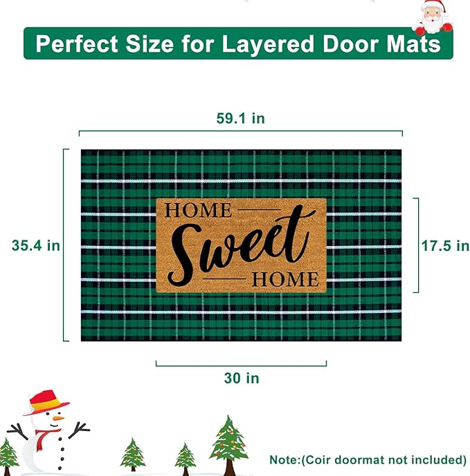 OJIA Washable Outdoor Rug 3'x5', Christmas Door Mats Outdoor Area Rug Green Plaid Rug Entryway Rugs Indoor Door Mat Front Porch Rug Cotton Floor Carpet for Entry/Patio/Bedroom/Living Room/Home Decor