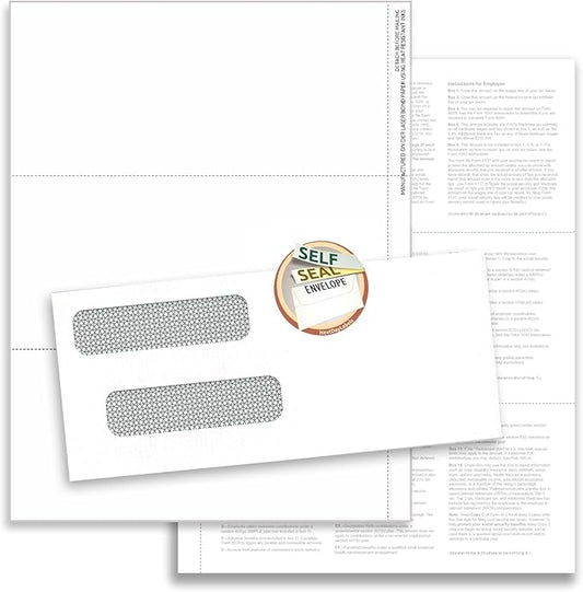 NextDayLabels - W-2 3-Up Employee Tax Forms, Instructions on Back" for 2025, for Laser/Inkjet Printer. Compatible with QuickBooks and Accounting Software ETC. Pack of 100 Sheets & Self Seal Envelopes