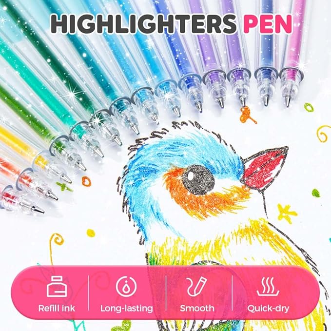 Glitter Gel Pen Set, Multi-Functional Colored Drawing Pens for Scrapbooking, Portable Journaling Crafting Doodling Drawing Glitter Pens for Adults School Supplies (8-Color)