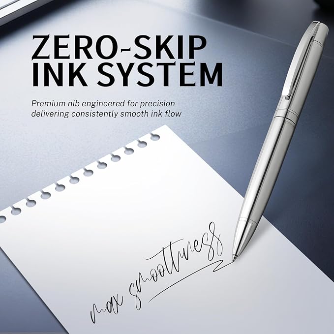 YUNCHUN Executive Pens for Men, Medium Point Ball Point Pen Sets for Men Gift, Heavy Duty Ball Pen for Writing, Retractable Metal Ballpoint Pen for Journaling, Ballpoint Pens Blue Ink with Pure Silver