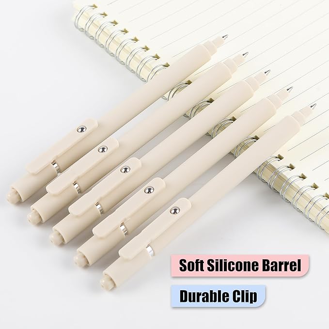 RIANCY Aesthetic Pens Beige Pens 5Pcs 0.5mm Quick Dry Black Ink Gel Pens Fine Point Smooth Writing Cute Pen Japanese Stationary Home Work Essentials Nurse School Gifts Office Supplies