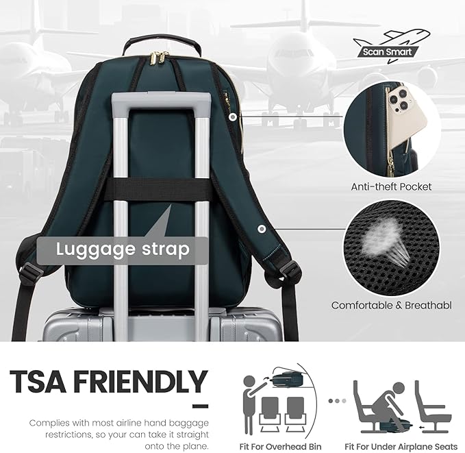 LOVEVOOK Laptop Backpack for Women 17.3 inch,Cute Womens Travel Backpack Purse,Professional Laptop Computer Bag,Waterproof Work Business College Teacher Bags Carry on Backpack with USB Port,Blue-green