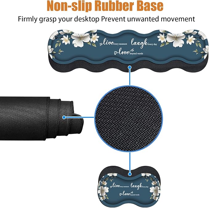 4 in 1 Ergonomic Keyboard Wrist Rest & Mouse Pad Wrist Rest Set, Large XXL Gaming Desk Mat 31.5"x 11.8" with Non-Slip Base, Memory Foam for Home Office Study Gaming, Floral Quote Live Laugh Love