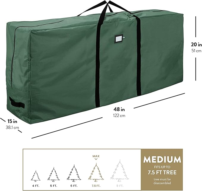 Zober Christmas Tree Storage Bag - Fits 7.5 Ft Artificial Trees - Tear Proof 600D Oxford Fabric Waterproof Christmas Tree Bag For Storage Box For Xmas - Strong, Durable Handles - Card Slot - Green