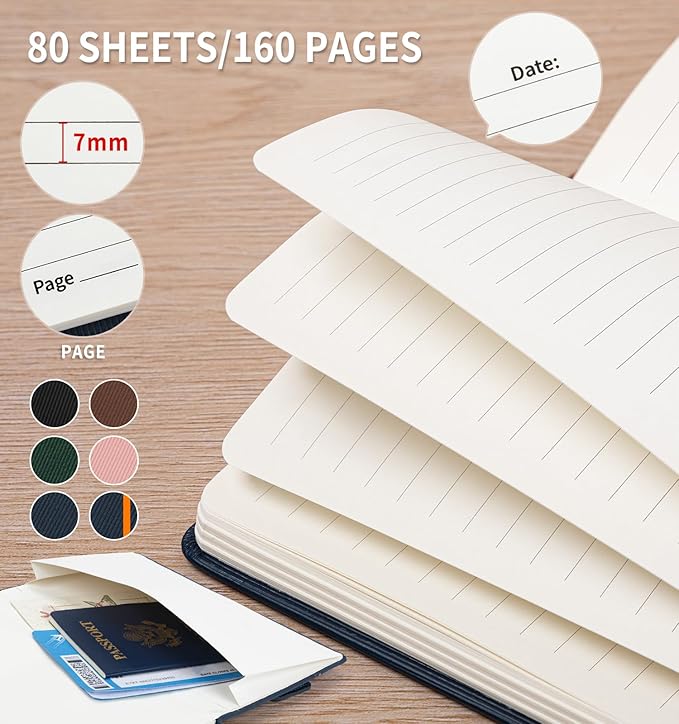 Lined Journal Notebook for Work, A5 Leather Notebook with Pen Sleeve, 100GSM/160 Pages Thick Paper, Daily Journals for Writing, School, Note Taking, Business, Travel, College Ruled