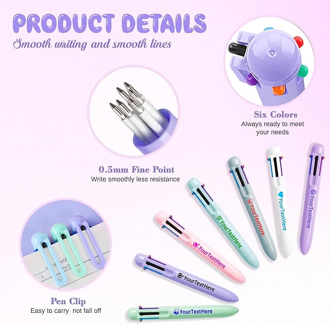 Personalized Multicolor Ballpoint Pen Bulk Custom 6-In-1 Pens with Name Logo Customized Color Pen Boys Girls Teacher Business Gift White_7PC