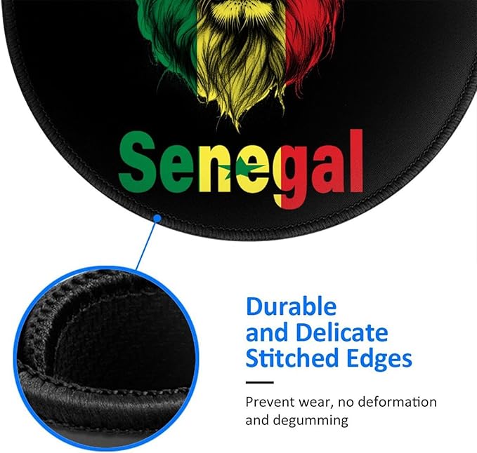 Lion Funny Senegal Flag Round Mouse Pad Small 8 Inch Anti-Slip Portable Office Decor Desk Accessories for Men Women Funny Gift