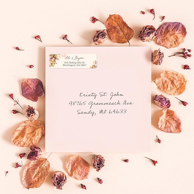 Rust Orange Floral Rolled Address Labels / 500 Personalized Return Address Labels/Designer Address Stickers in Elegant Plastic Dispenser