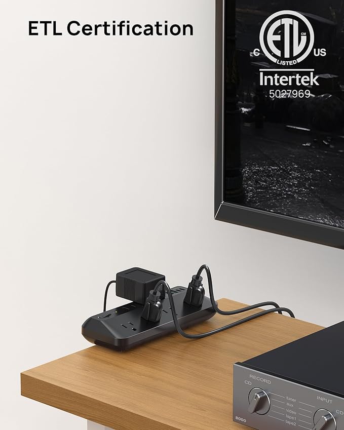 TROND 20W USB C Desk Clamp Power Strip - 1700J Surge Protector with 7 Outlets, Desktop Edge Mount Extension Cord, Fit 1.97" Tabletop, 6FT Flat Plug for Teacher Must Haves, Office, ETL List, Black