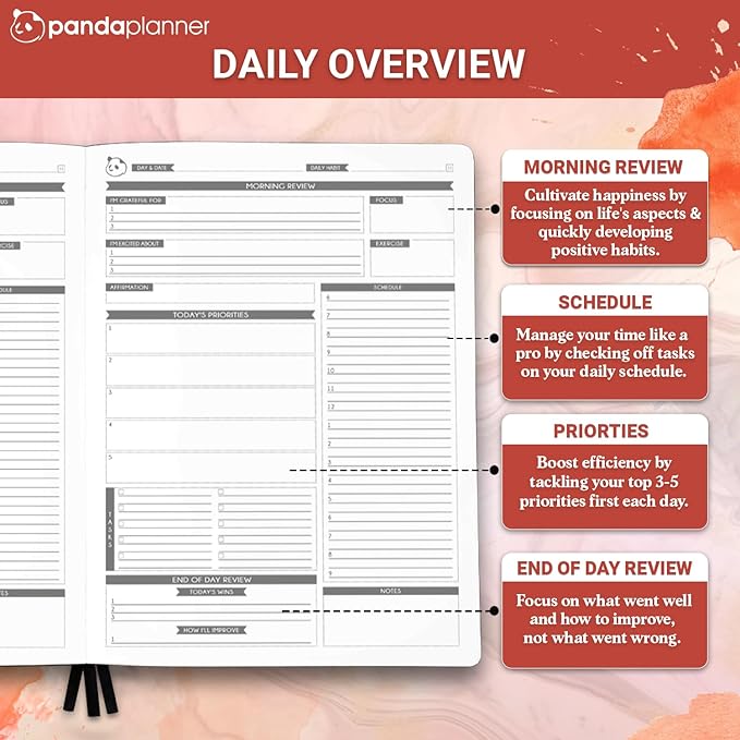Panda Planner Pro 2026 - A4 6 Month Daily, Weekly & Monthly Planner for Productivity – Large 8.5x11 Undated Day Planner, Goal Planner, Project Organizer & Habit Tracker Notebook – Orange