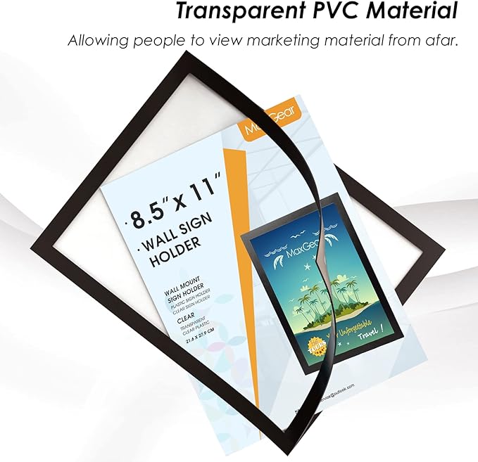 MaxGear Wall Mount Sign Holder 8.5 x 11, Self Adhesive Magnetic Display Picture Frames with Strong Magentic Border and Clear PVC, Document Poster Paper Wall Sign Holder for Home Office Store, 24 Pack