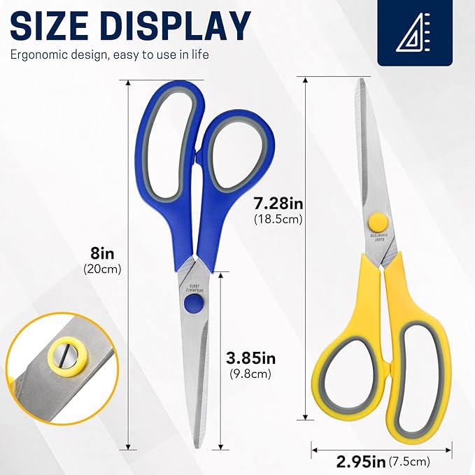 8" 10 Pack All Purpose Heavy Duty Scissors- Comfort-Grip Sharp Scissors for Office School Sewing Fabric Craft High/Middle School Student Teacher Scissor, Right/Left Hand