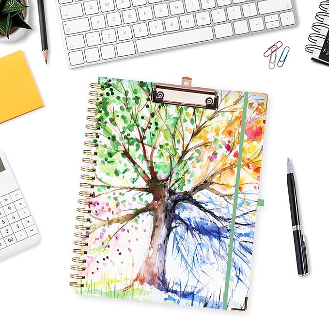 Lateefah Clipboard with Storage, File Folders with Pockets, Nursing Clipboard with Label Stickers and Notepad, Spiral Clip Board with Pen Loop for School, Office Supplies