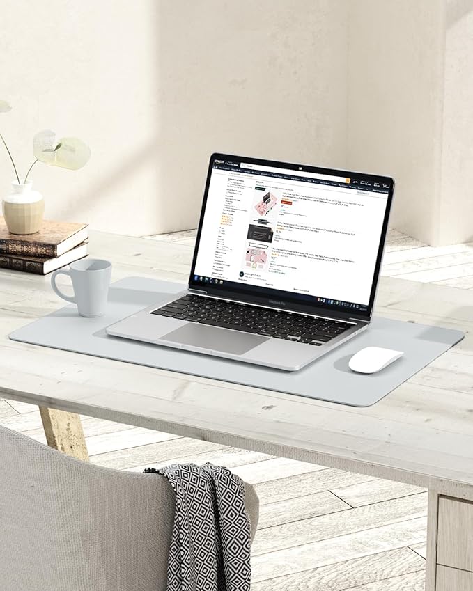 YSAGi Non-Slip Leather Desk Pad, Waterproof Laptop Computer Desk Keyboard Mat, Table Protector Blotter Mat, Large Mouse Pad for Office/Work/Home/Decor(Silver-Grey, 23.6" x 13.7")