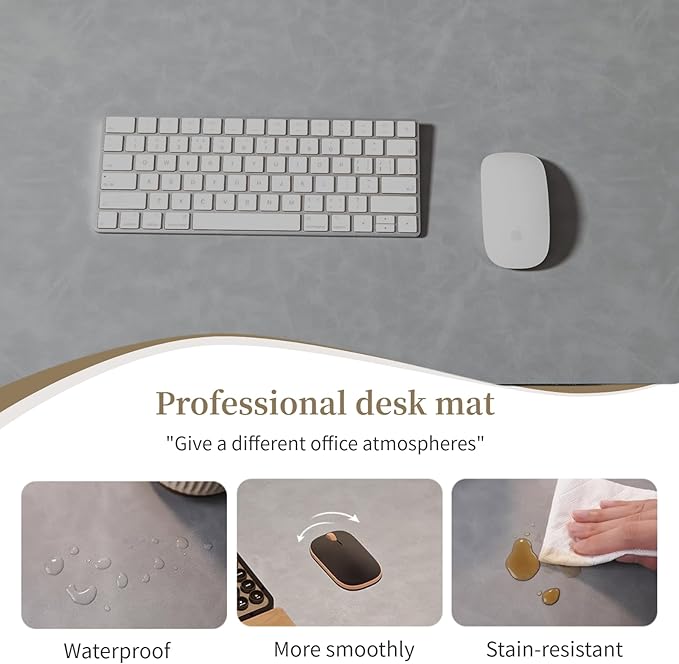 Leather Desk pad for Computer and laptops, Ideal for Gaming and Office use, Large Mouse pad and Keyboard mat,Desk mat for Man. A complimentary Wrist pad and Phone Stand.(Gray-White, 15.7"x 31.5")